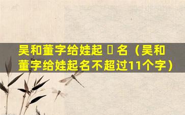 吴和董字给娃起 ☘ 名（吴和董字给娃起名不超过11个字）